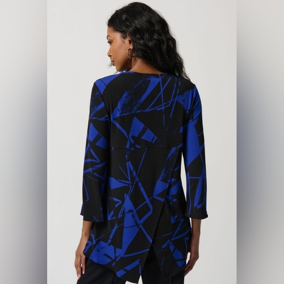 Joseph Ribkoff Edgy V-neck Zipper Top Style  Blue Black Blouse Sz 14 - Picture 4 of 16